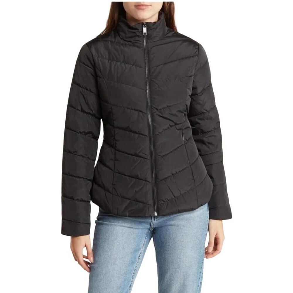 Ted Baker Renika Puffer Jacket Black Quilted Chevron Full Zip Sz 8 US (3 Ted)
